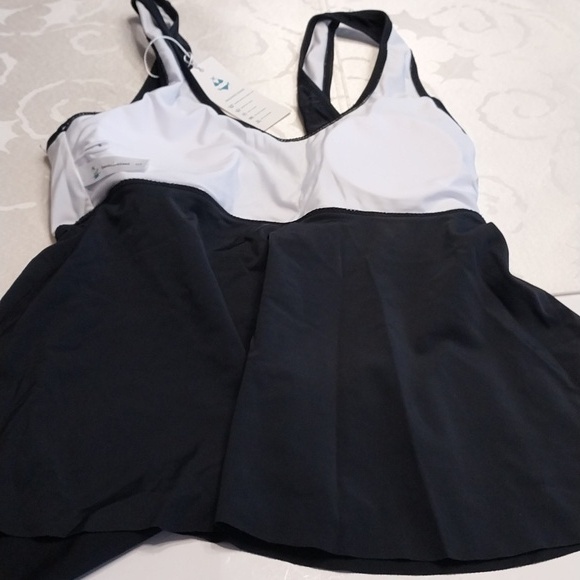 Beachsissi NWT Sz Small Tankini Swimsuit‎ Black White Palm Print Tummy Control - Picture 7 of 12